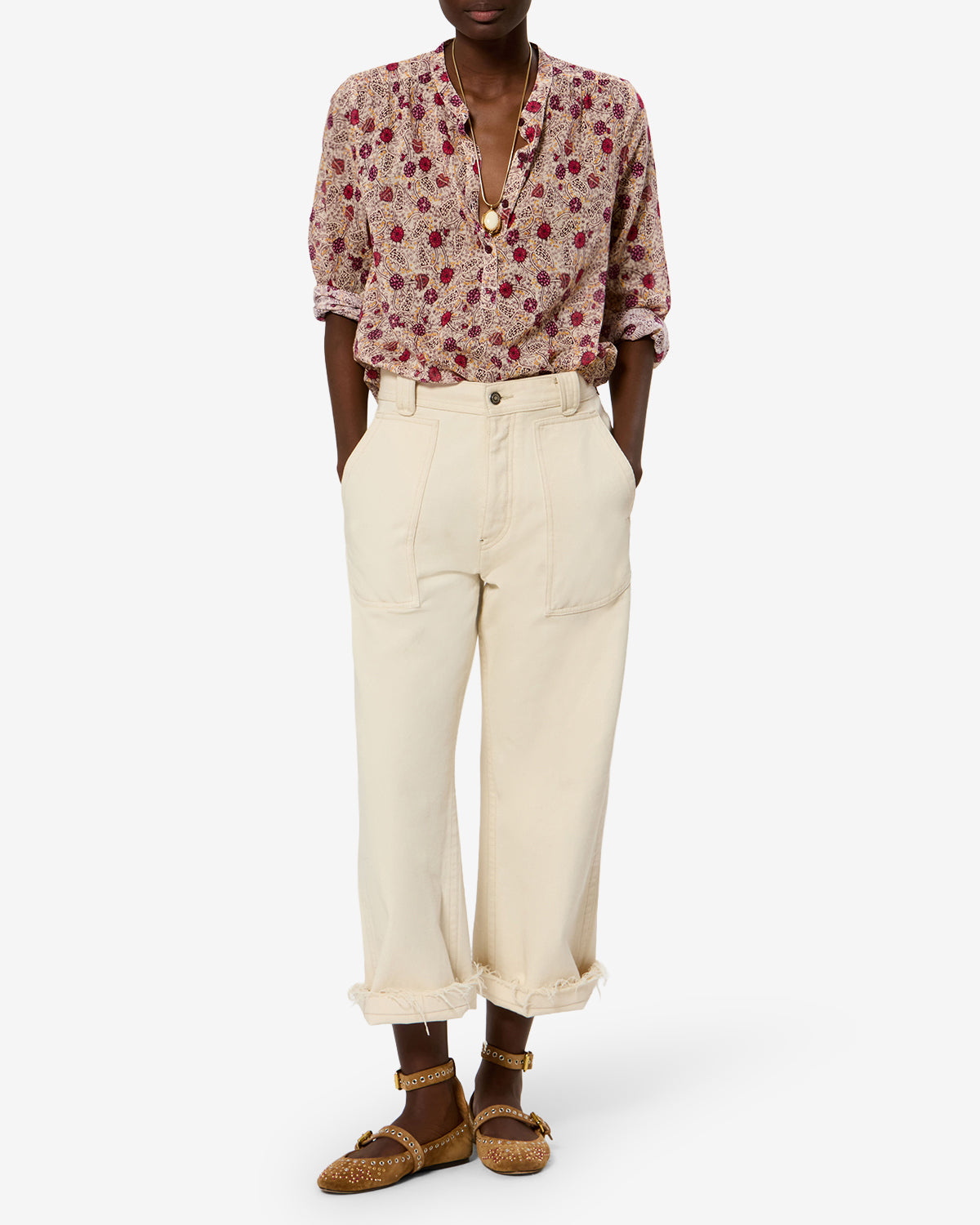 Isabel Marant Maria HT0029FA blouse écru-framboise imprimé