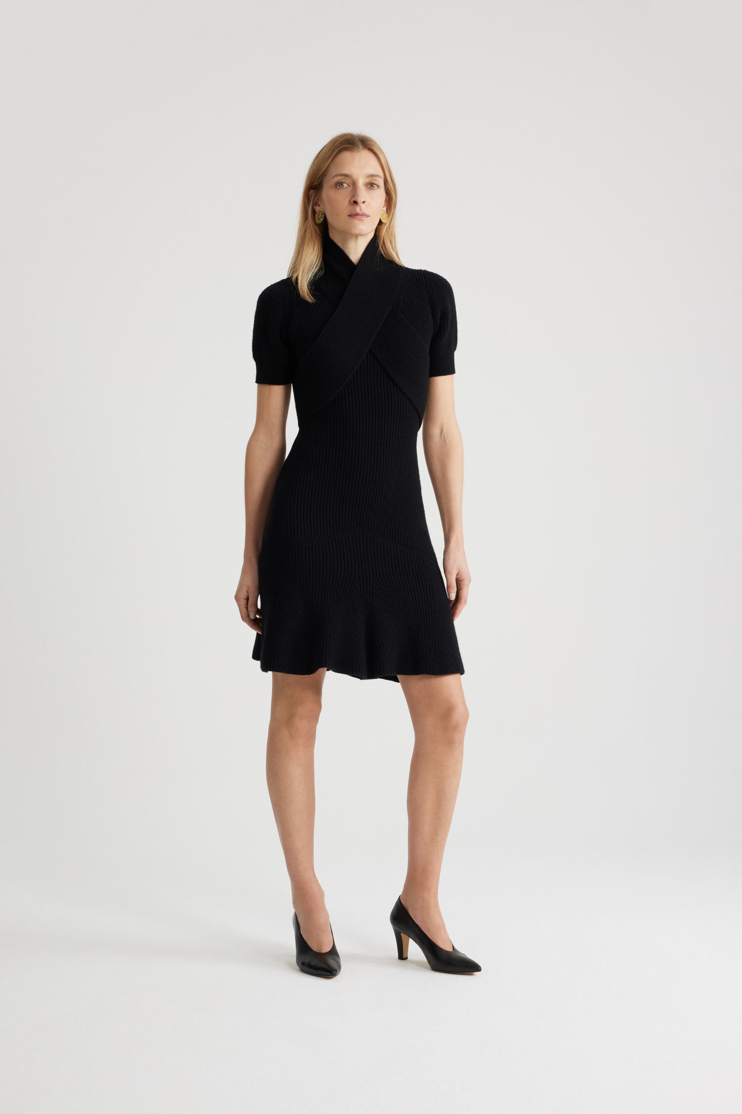 Patou H24KN210 robe cache-cœur noire laine cachemire