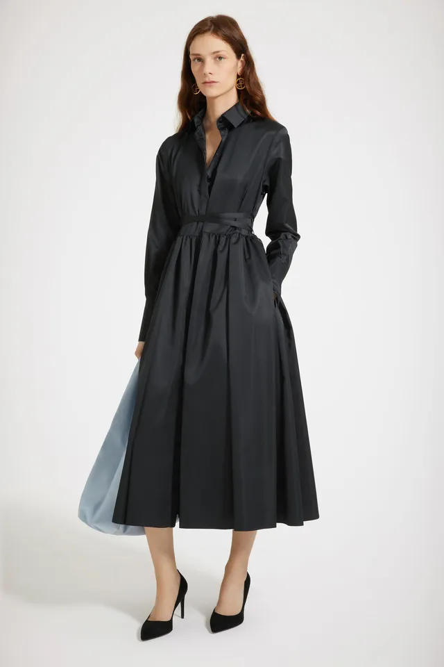 Patou DR126 robe chemise midi noire satin recyclé