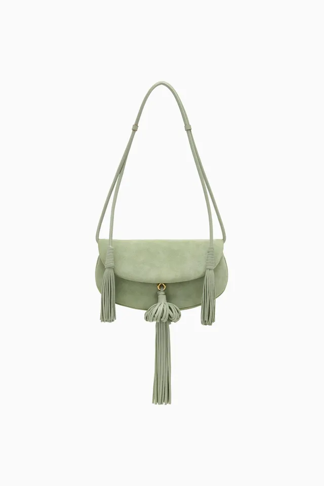 Ulla Johnson Paloma Tassel Flap sac daim Sea Glass vert