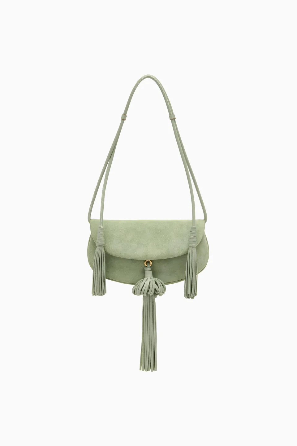 Ulla Johnson Paloma Tassel Flap sac daim Sea Glass vert