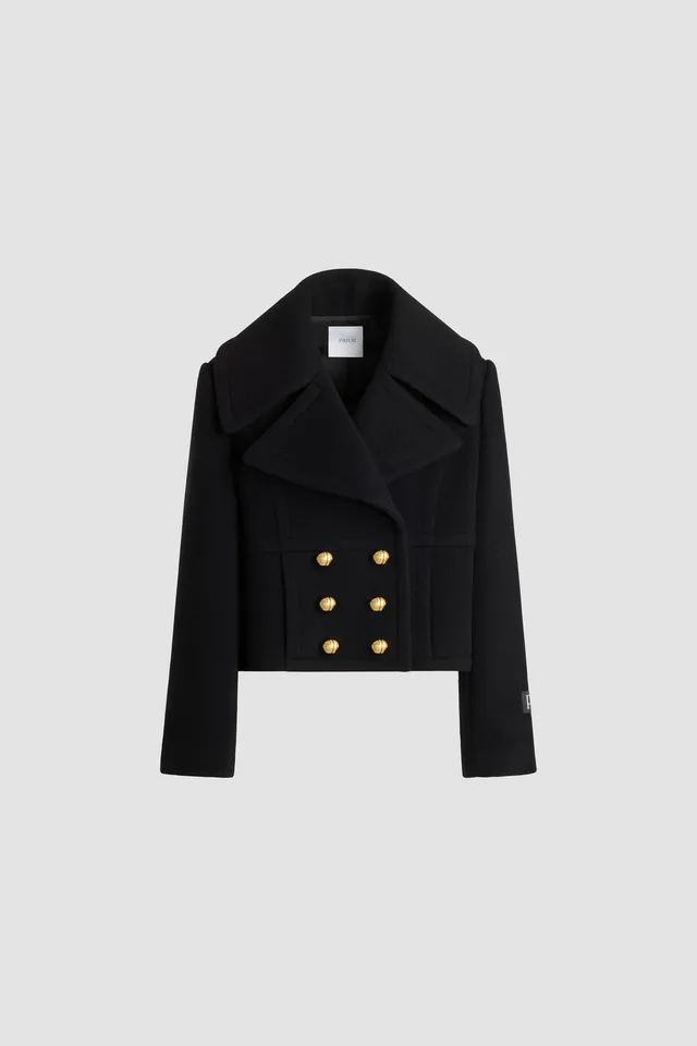Patou Coats CO031 manteau court noir laine double boutonnage