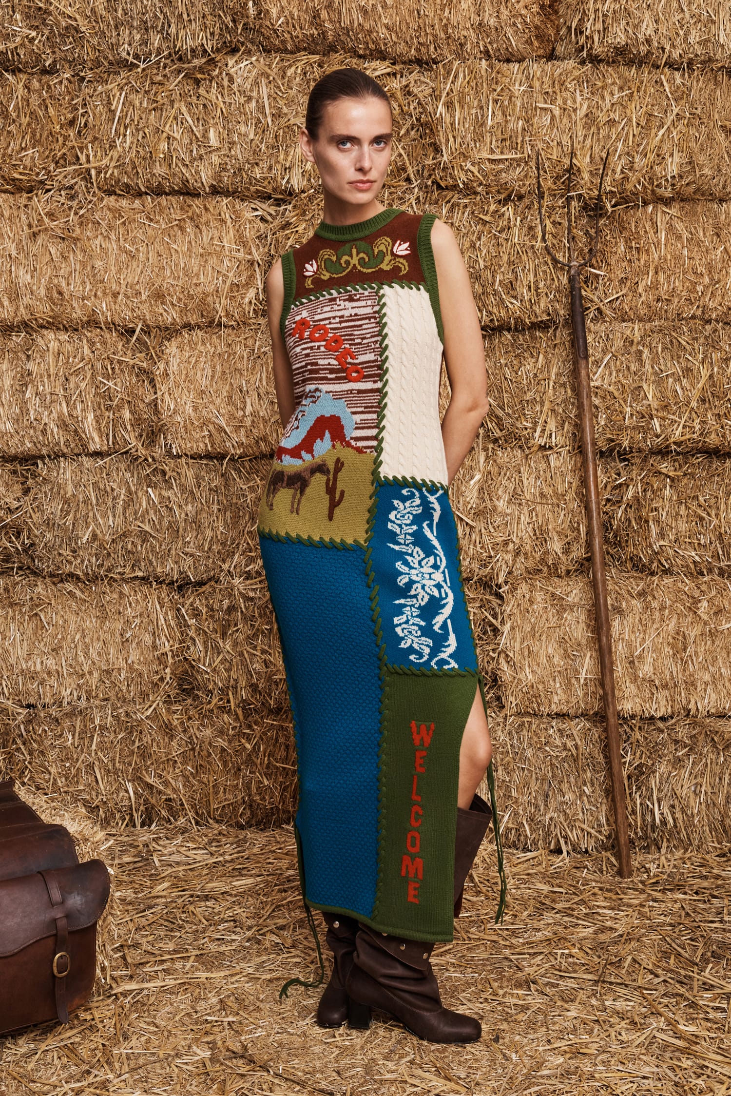 Alemaïs Lasso Patchwork robe midi tricot laine sans manches