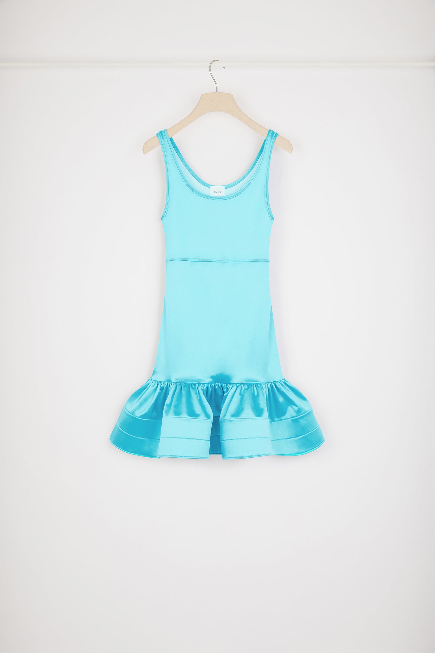 Patou DR139 robe satin bleu acqua mini 34 moulante