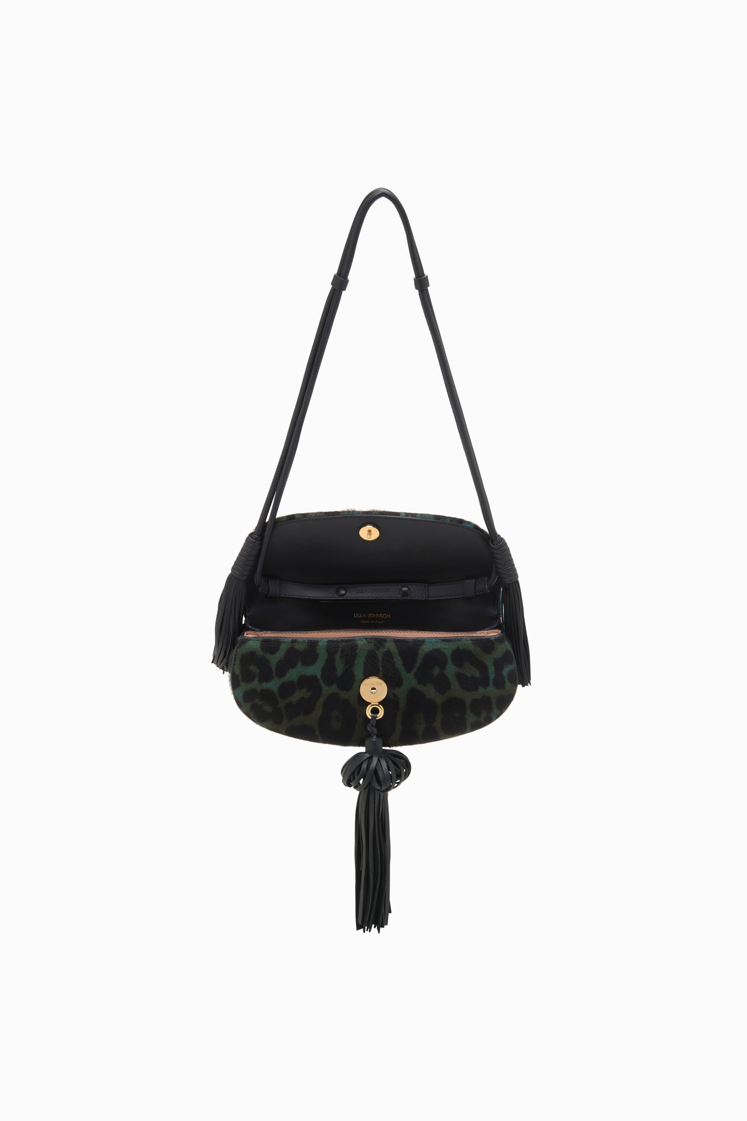 Ulla Johnson Paloma sac cuir Emerald Leopard pompons