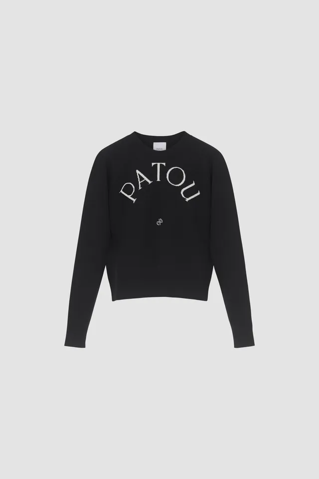 Patou KN110 pull laine Noire col rond logo jacquard