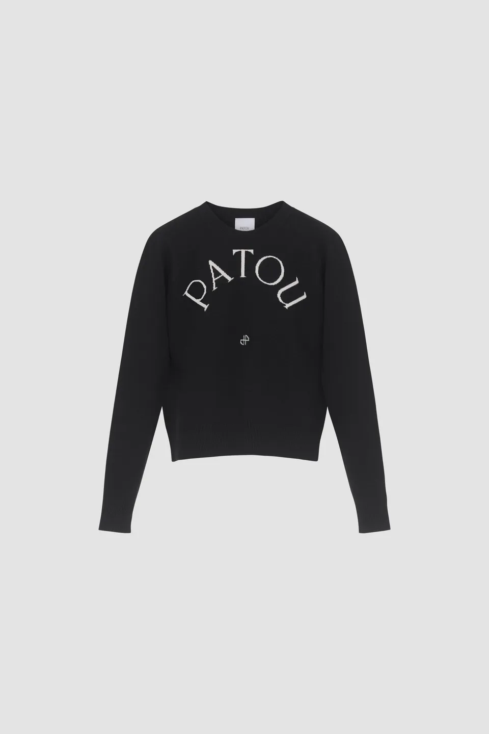 Patou KN110 pull laine Noire col rond logo jacquard