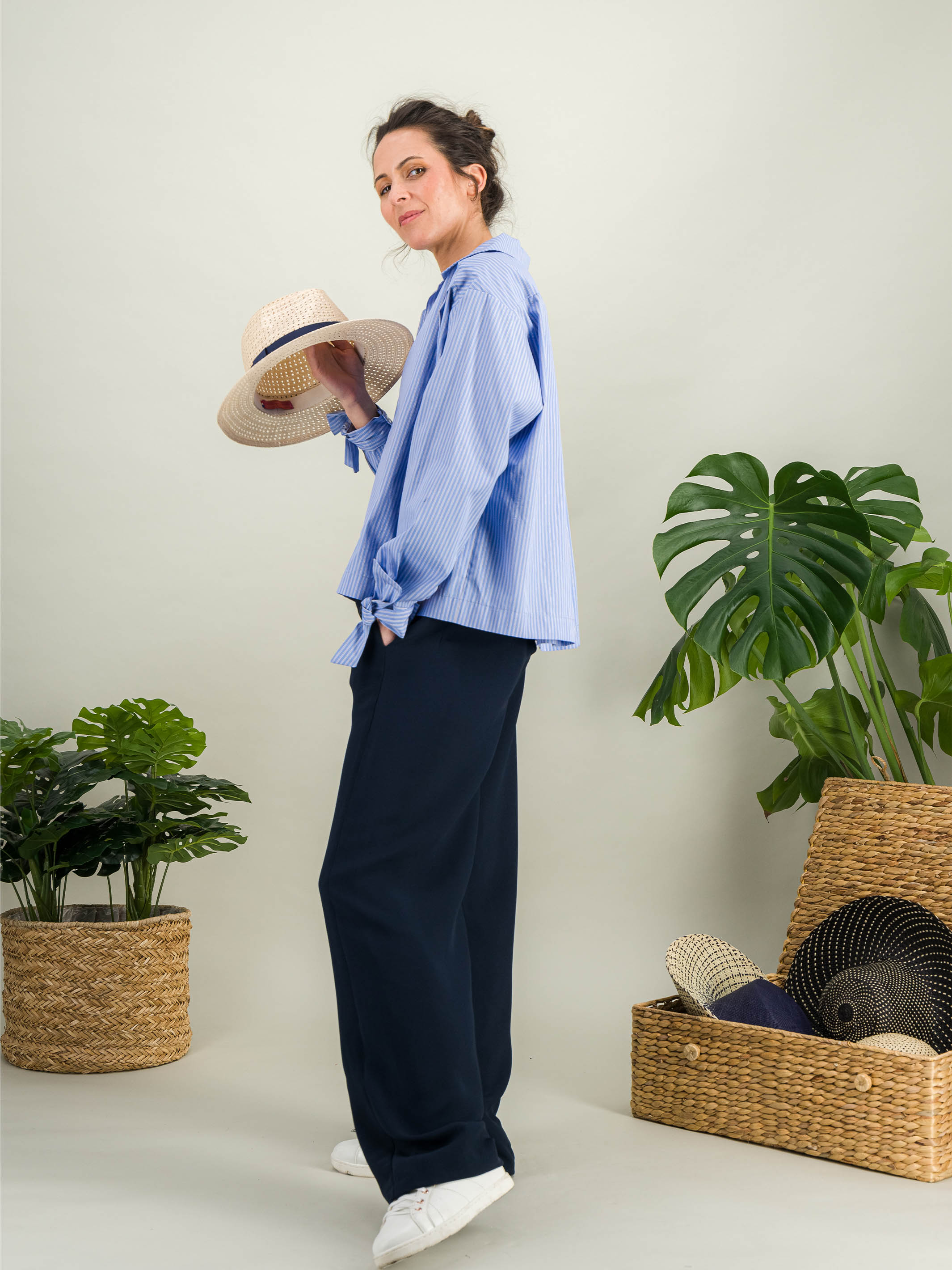 Anahide Saint André Pamplone chemise coton bleu ciel rayé