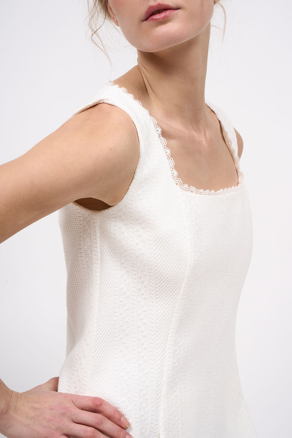 Paul & Joe Olly robe cintrée blanc coton pointelle 36
