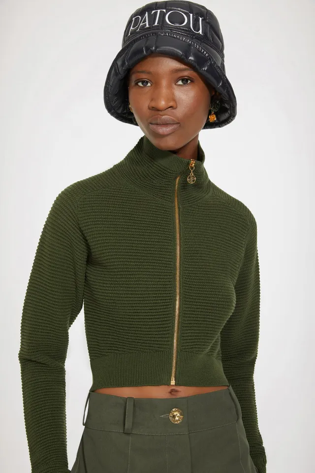 Patou H22KN097 blouson maille Khaki Green laine zip XS-XL