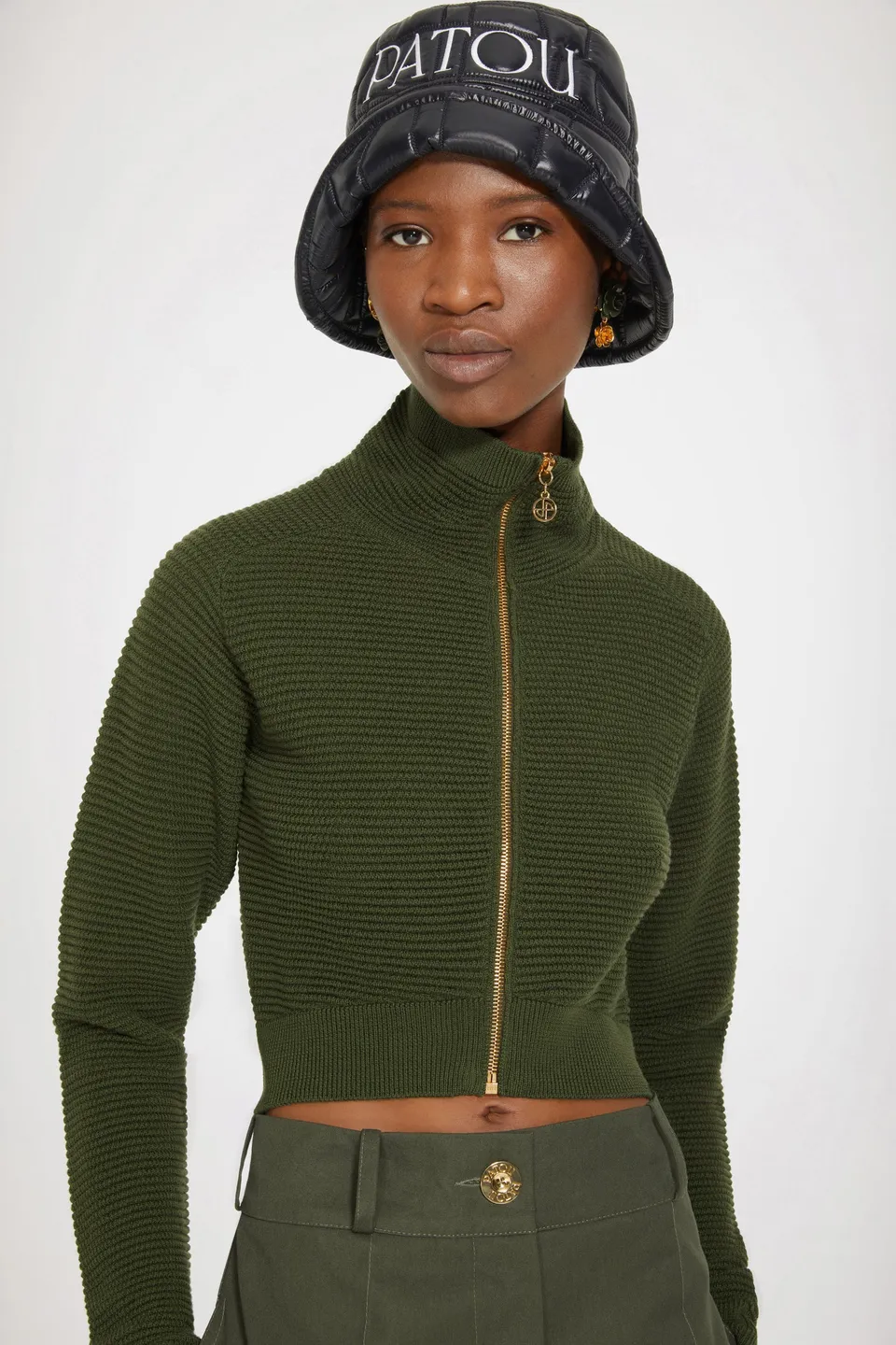 Patou H22KN097 blouson maille Khaki Green laine zip XS-XL