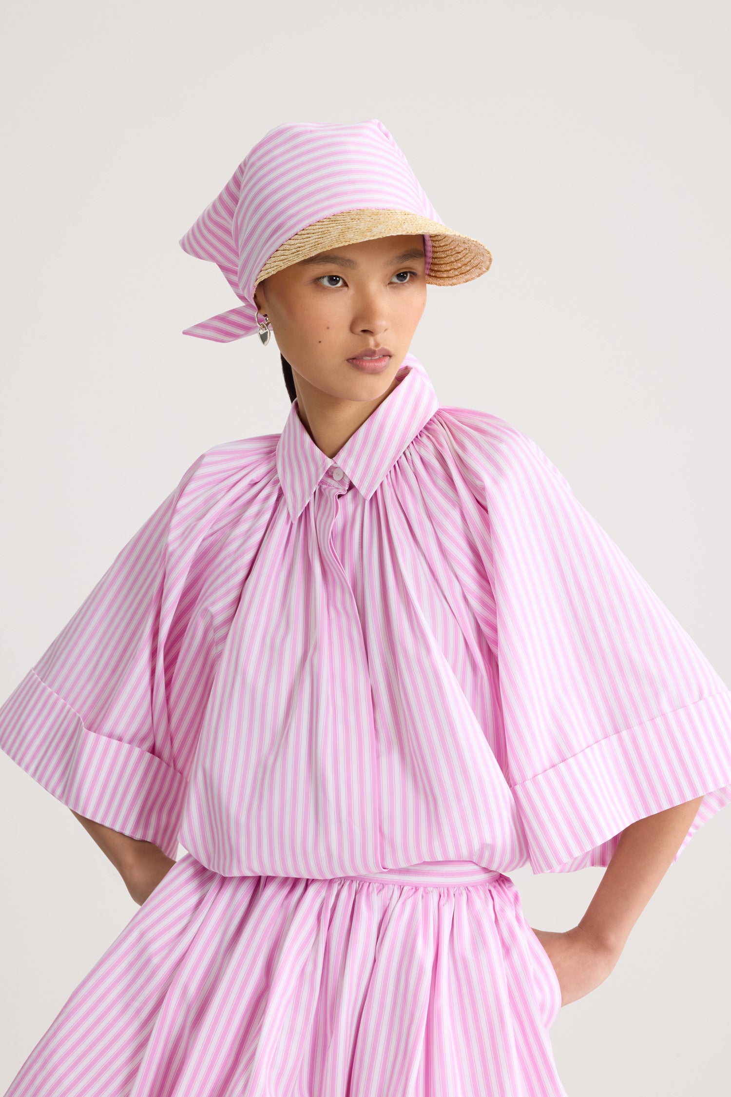 Patou Blouse rayée volumineuse coton bio Bougainvillea