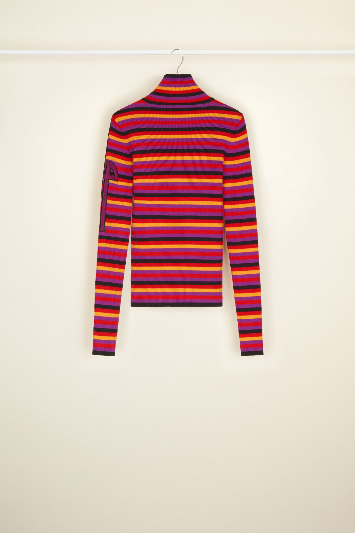 Patou pull col montant maille rayé fuchsia XS-XL