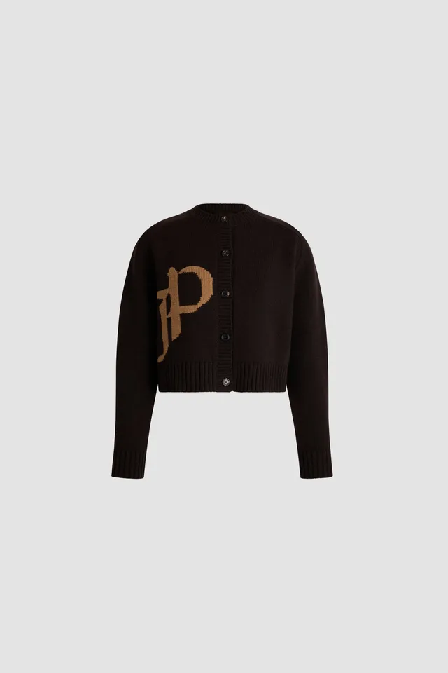 Patou Knitwear cardigan cropped KN395 laine marron Winter Mocha