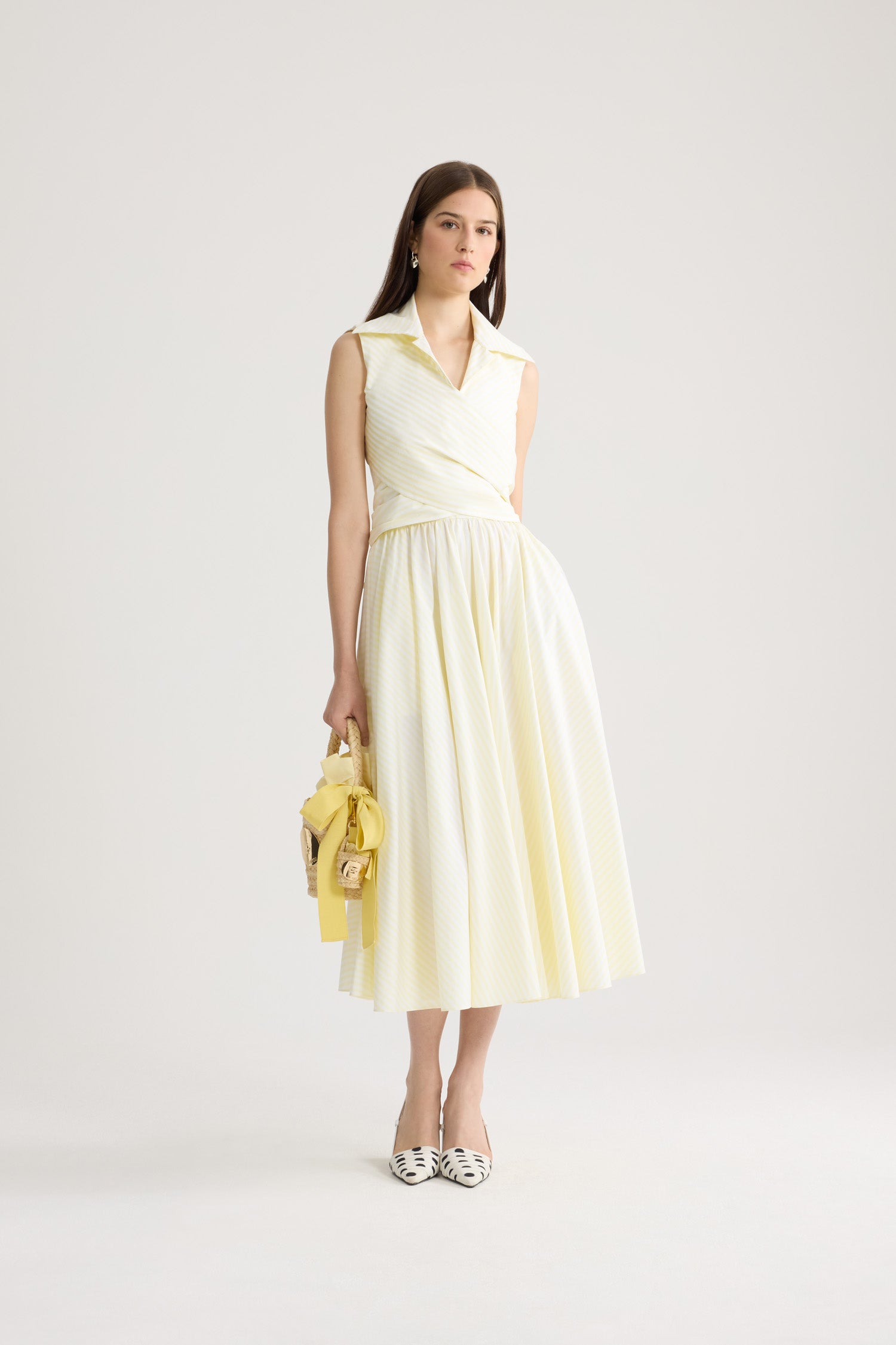 Patou DR223 robe midi coton jaune rayée drapée