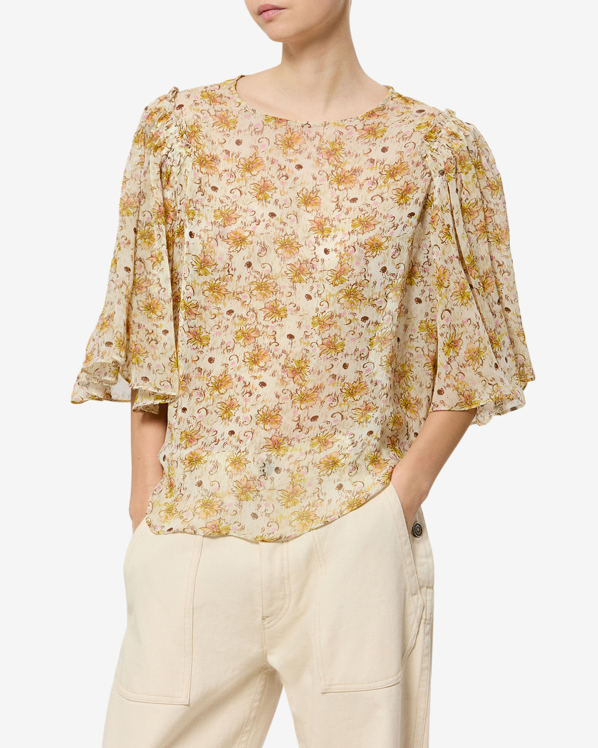Isabel Marant Floma top mousseline jaune-écru