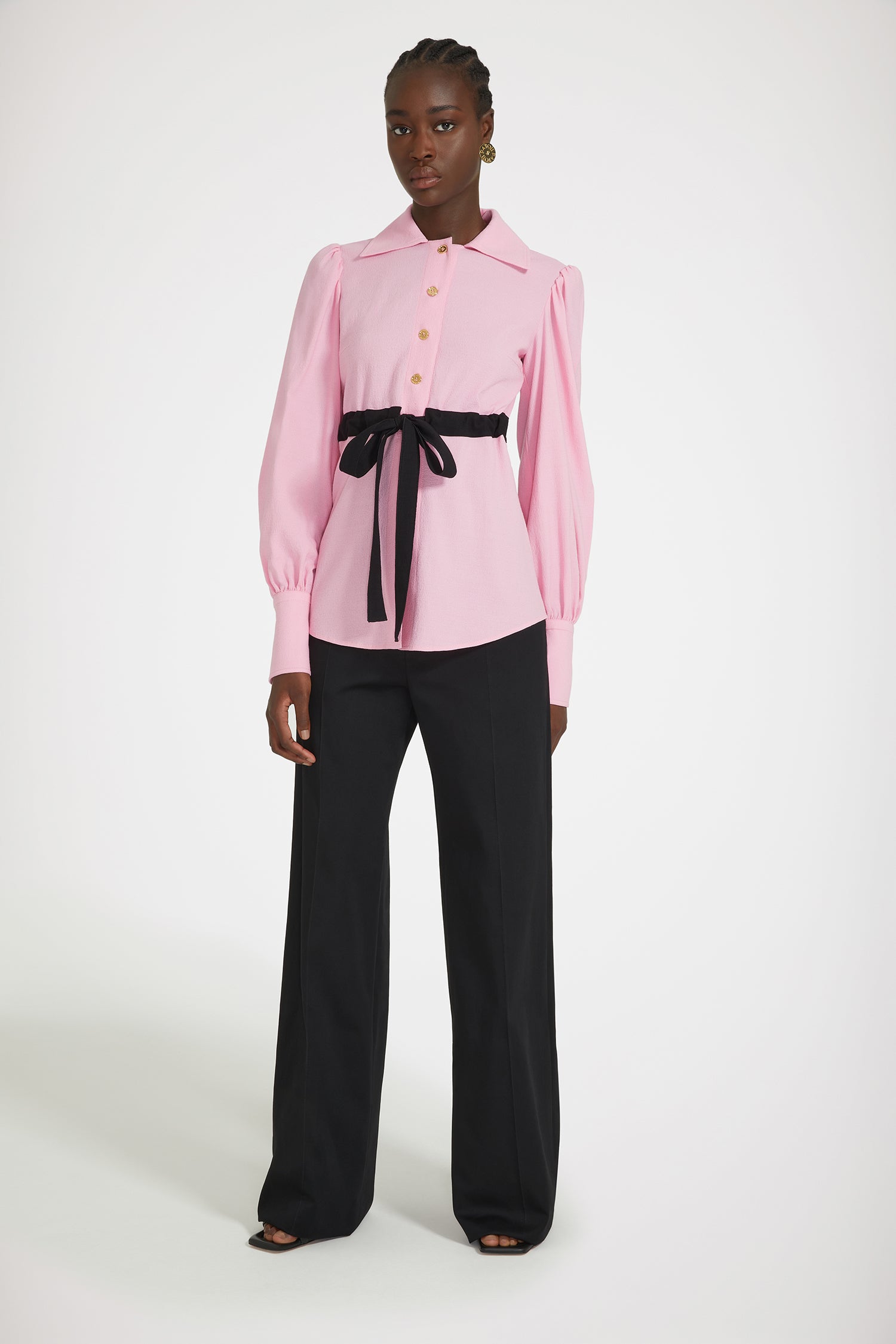 Patou P24BL0300167455P blouse rose seersucker manches bouffantes