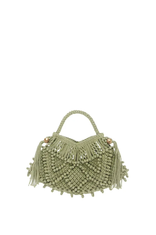 Alemais Macrame Crescent Bag sac croissant sauge coton