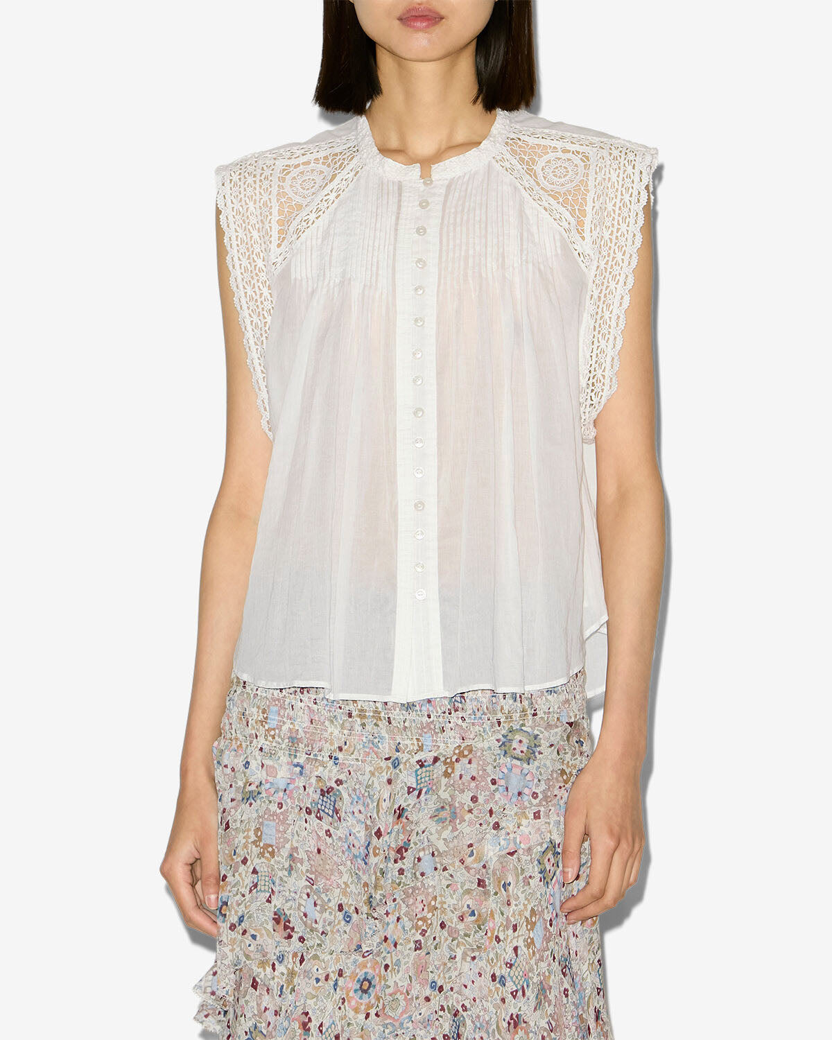 Isabel Marant Gresia Top voile coton blanc dentelle