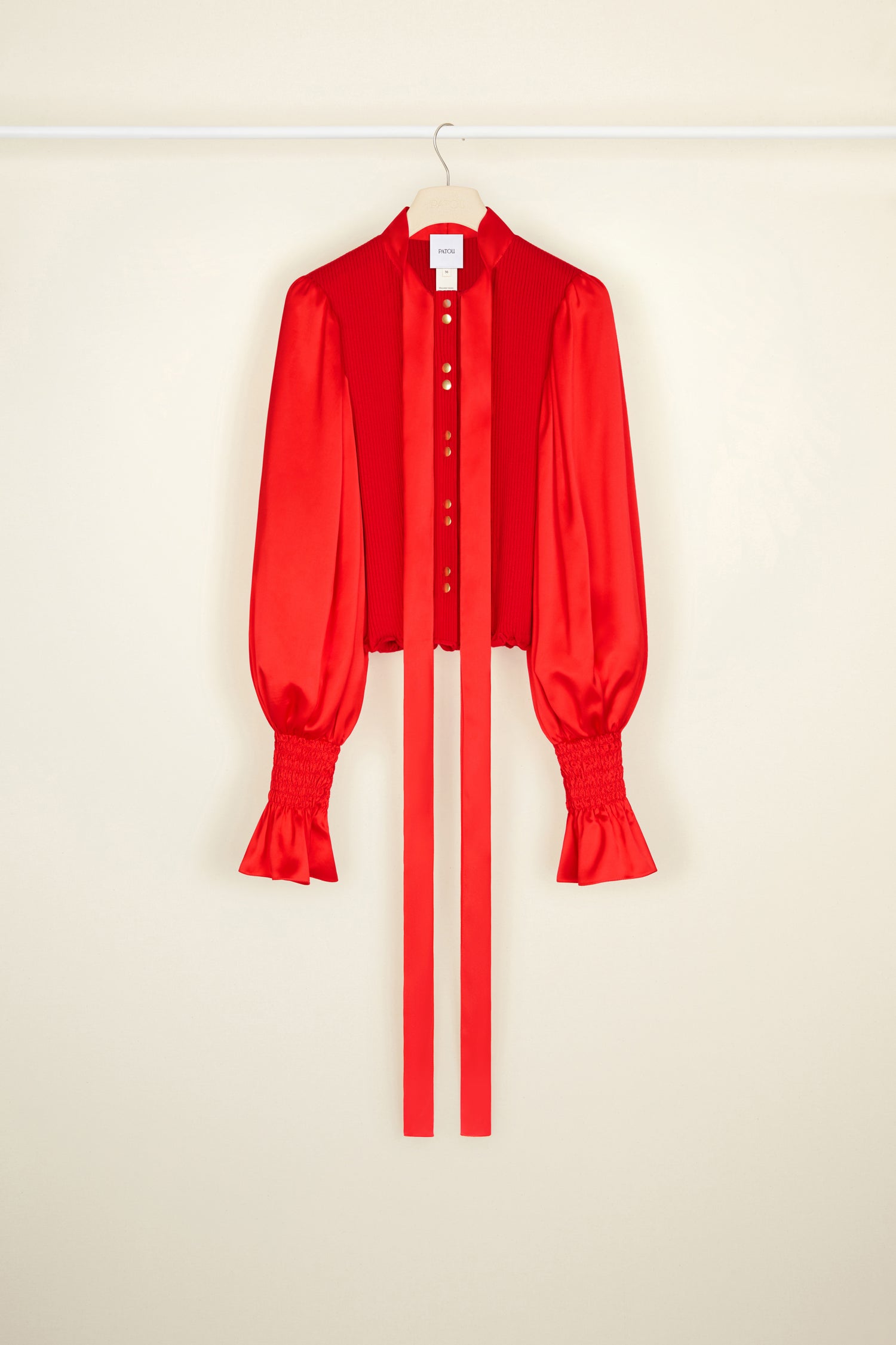 Patou A21BL014 blouse satin laine manches bouffantes Poppy