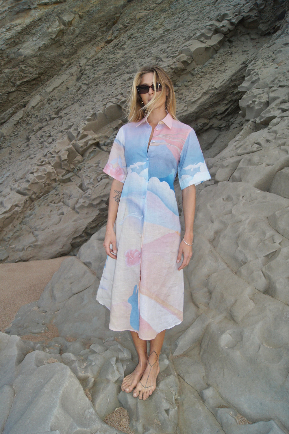 Paul & Joe Ecume robe chemisier ramie ample imprimée