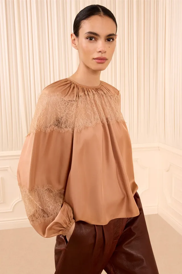 Ulla Johnson Bess chemisier soie dentelle macaroon