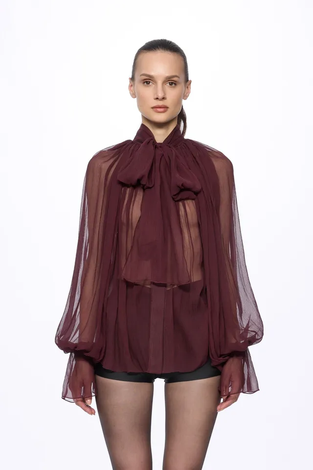 ATU Body Couture SILK chemise soie bordeaux foulard boutons