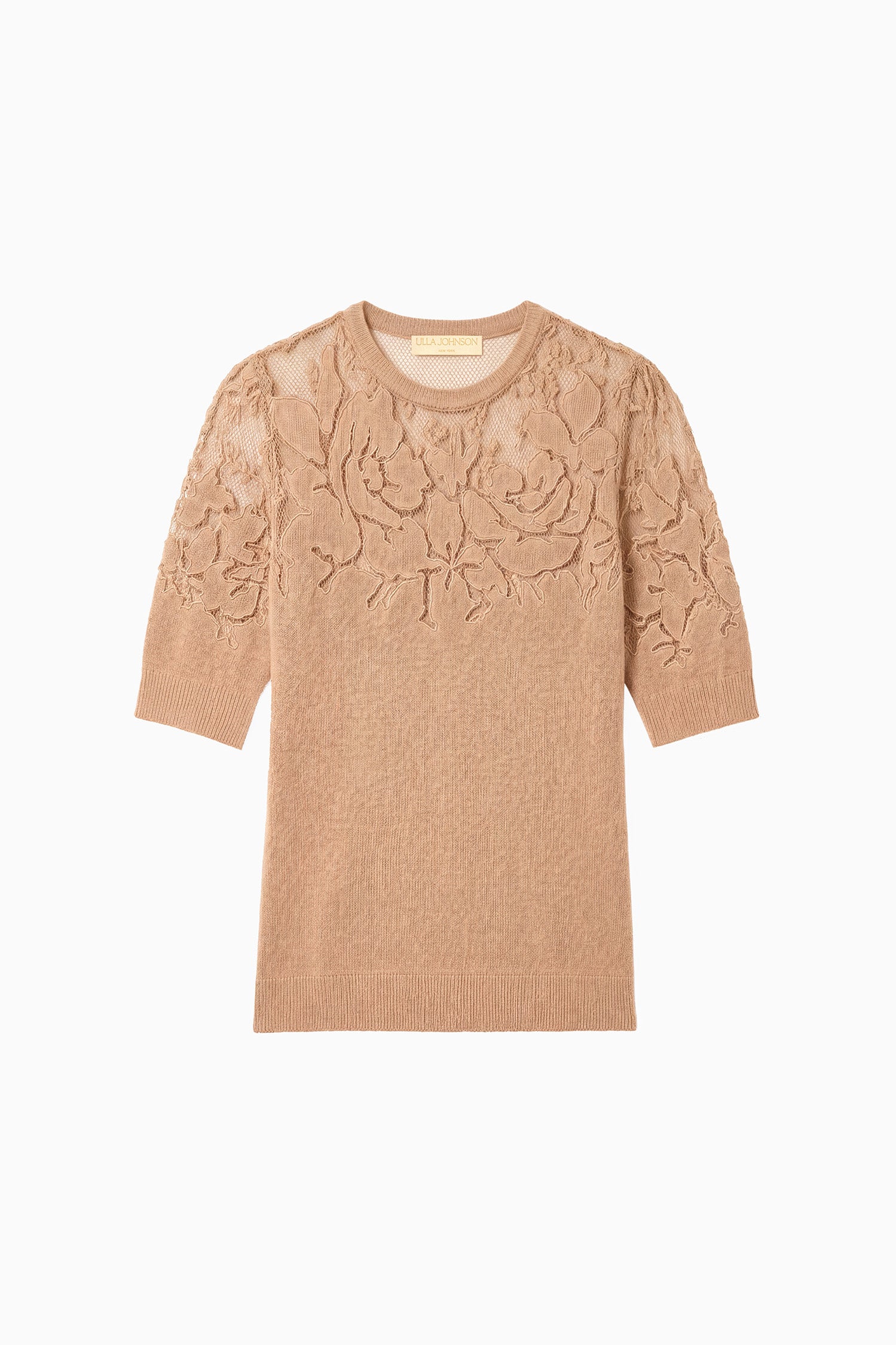 Ulla Johnson Ella top dentelle laine Almond manches courtes