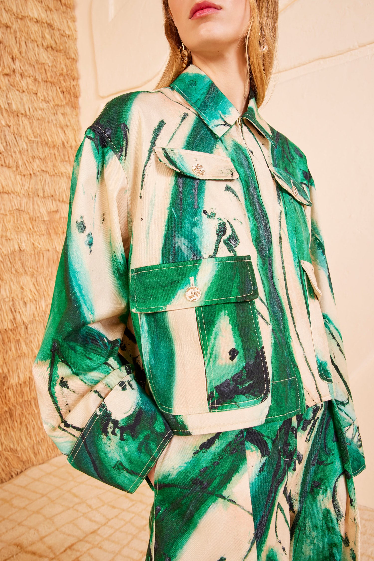 Ulla Johnson Painter veste Portrait Green coton poches