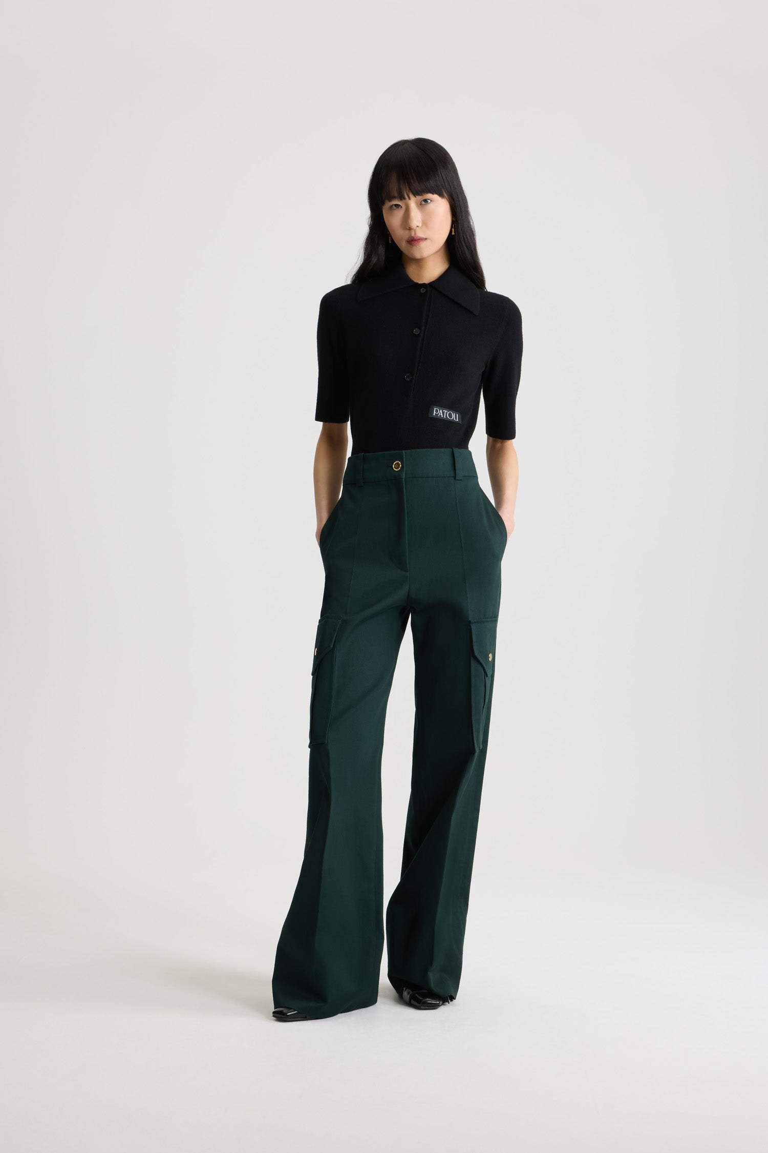 Patou TR055 pantalon cargo évasé coton vert Garden Green