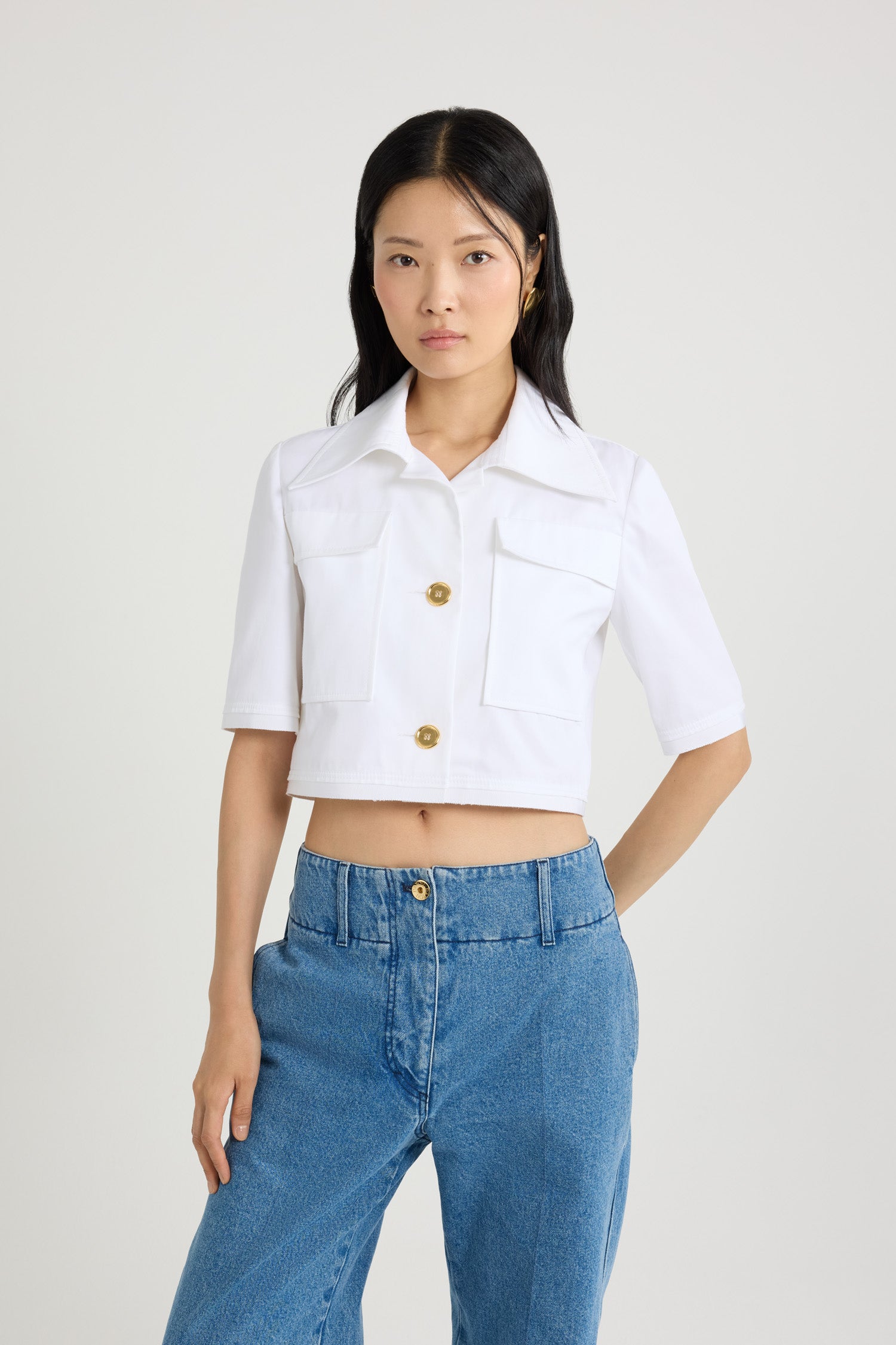 Patou JA048 veste cropped blanche gabardine