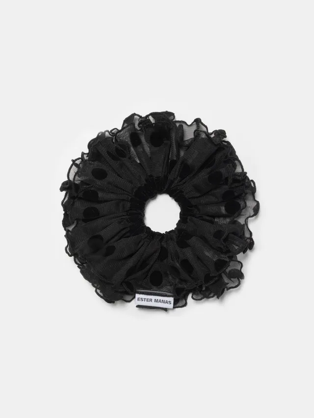 Ester Manas Scrunchies chouchou noir pois mesh 16 cm