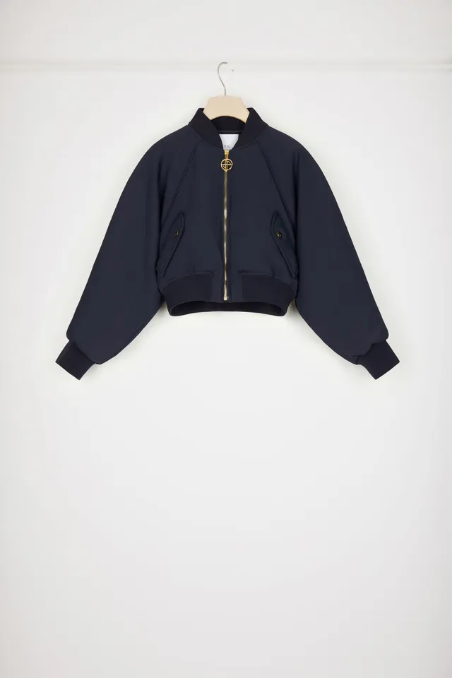 Patou P23OU020 bomber bleu marine nylon recyclé cropped
