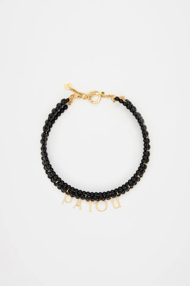 Patou JW101 collier noir perles verre lettres dorées
