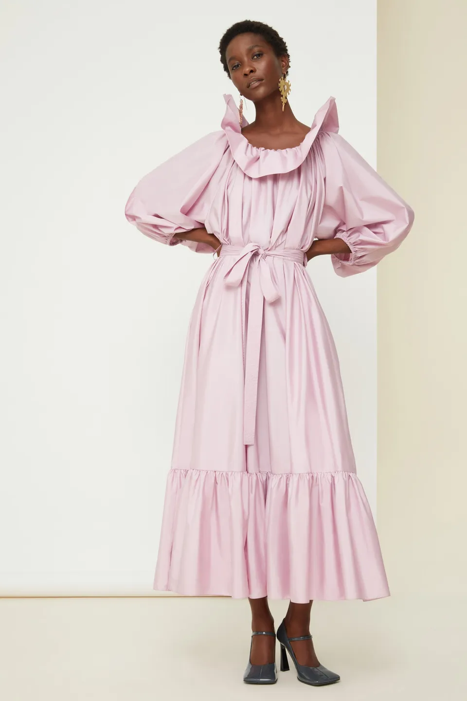 Patou P21DR0590011420P robe maxi rose Peony faille recyclée