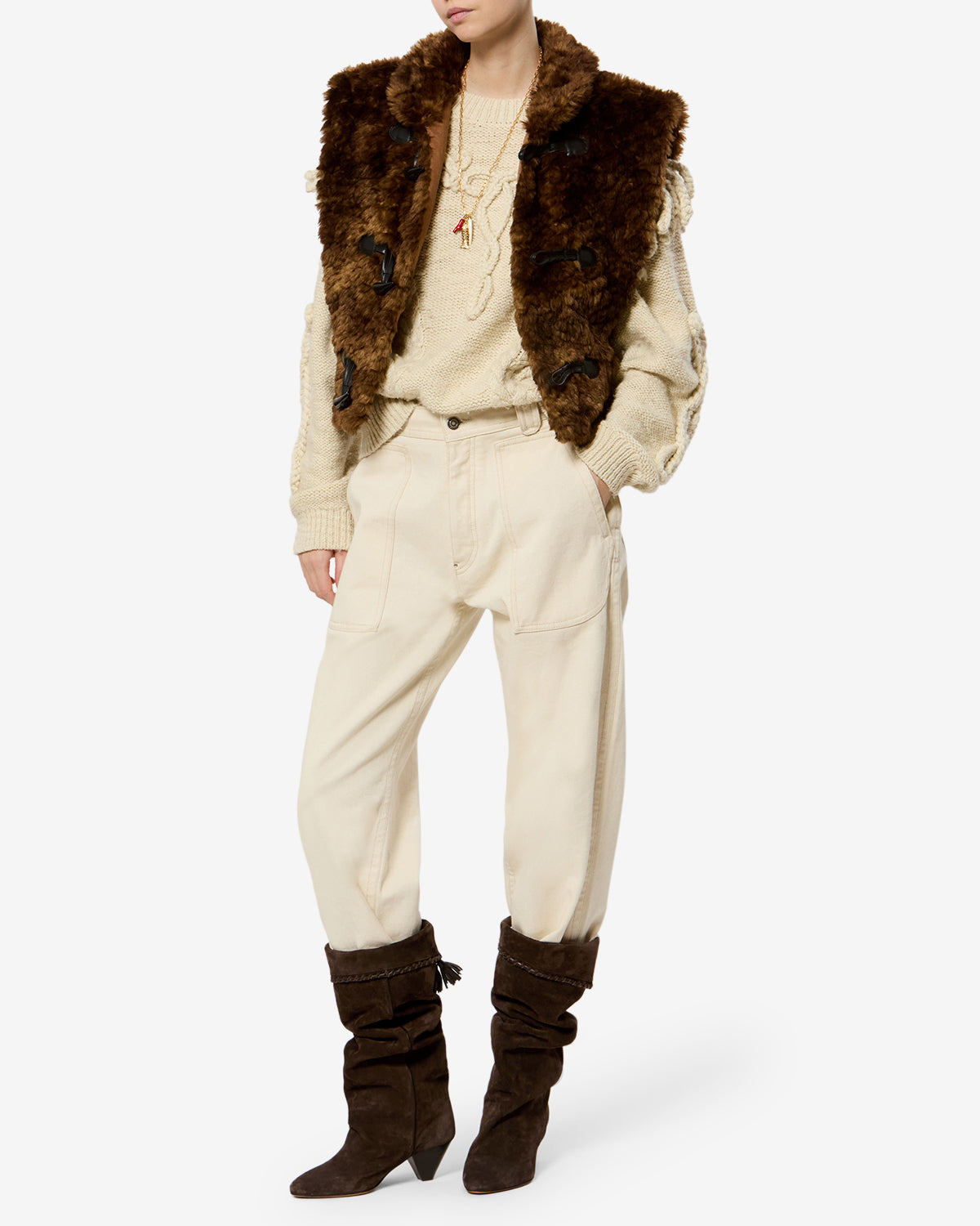 Isabel Marant Jocya gilet fausse fourrure marron T1