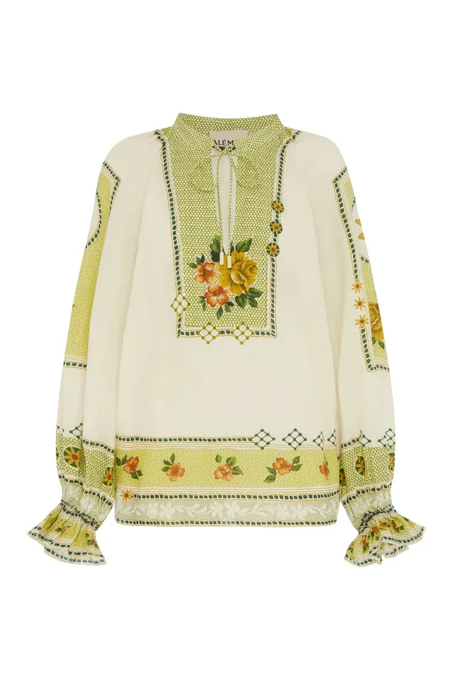 Alemaïs Dixie Top Blouse ramie col V fleurie