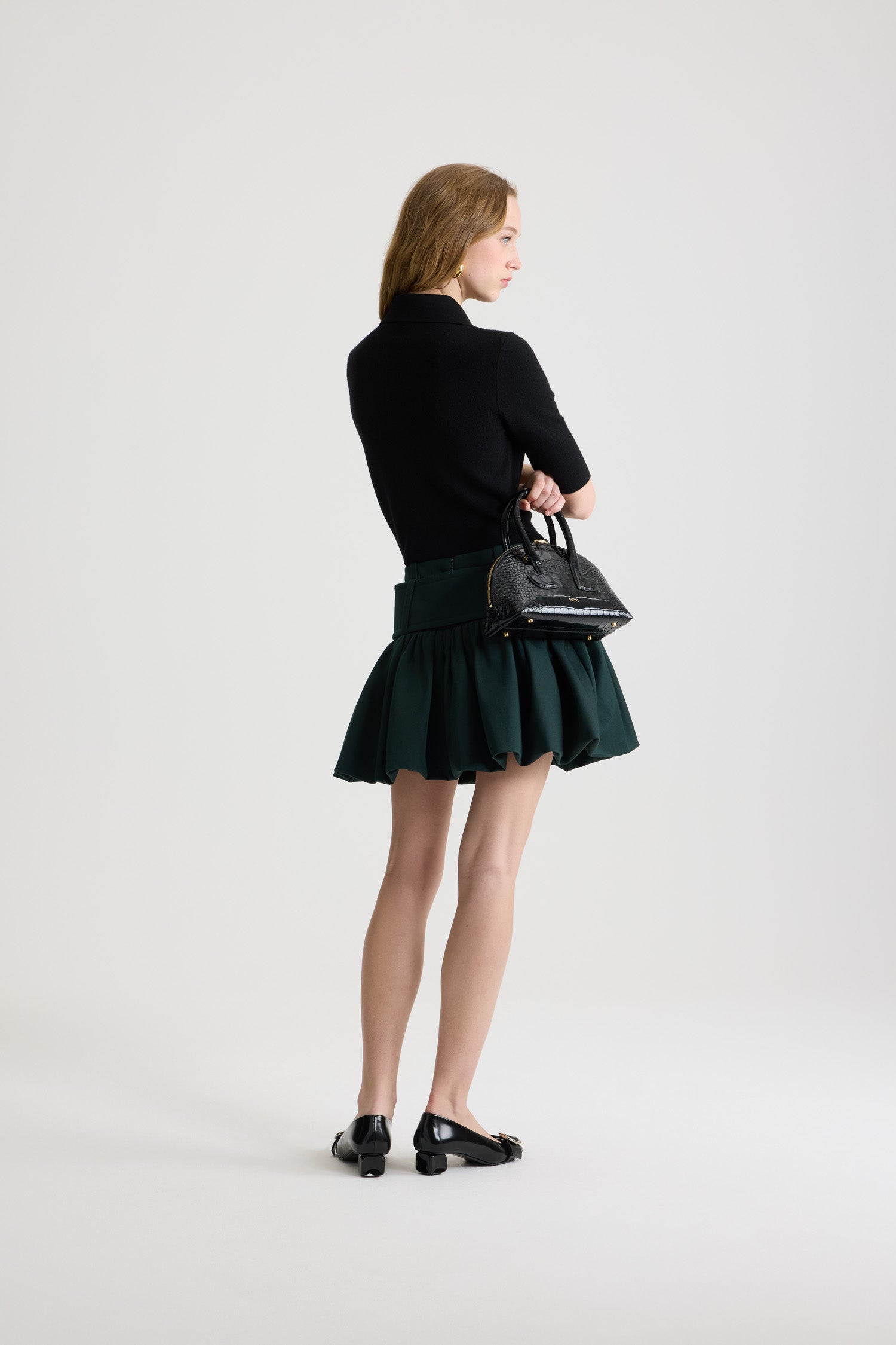 Patou polo KN305 laine cachemire noir ajusté