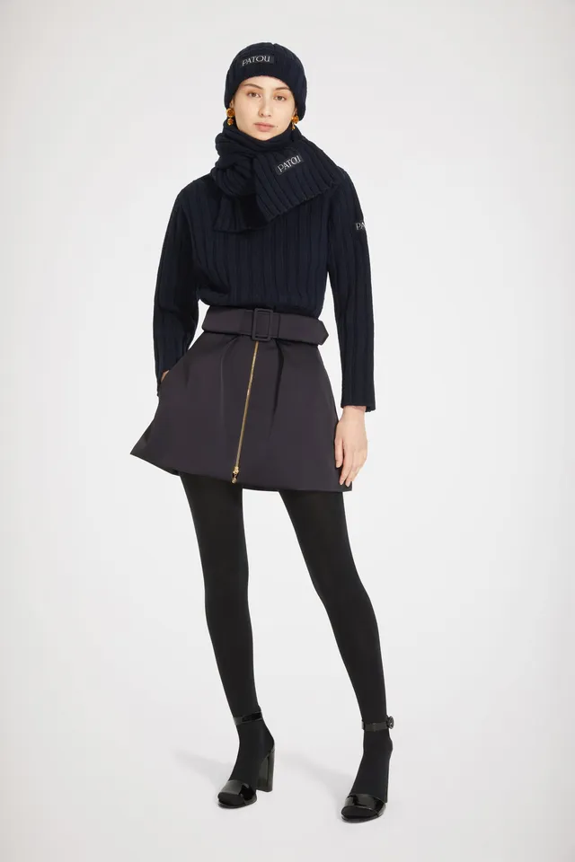 Patou Zip-up mini skirt jupe satin recyclé noire