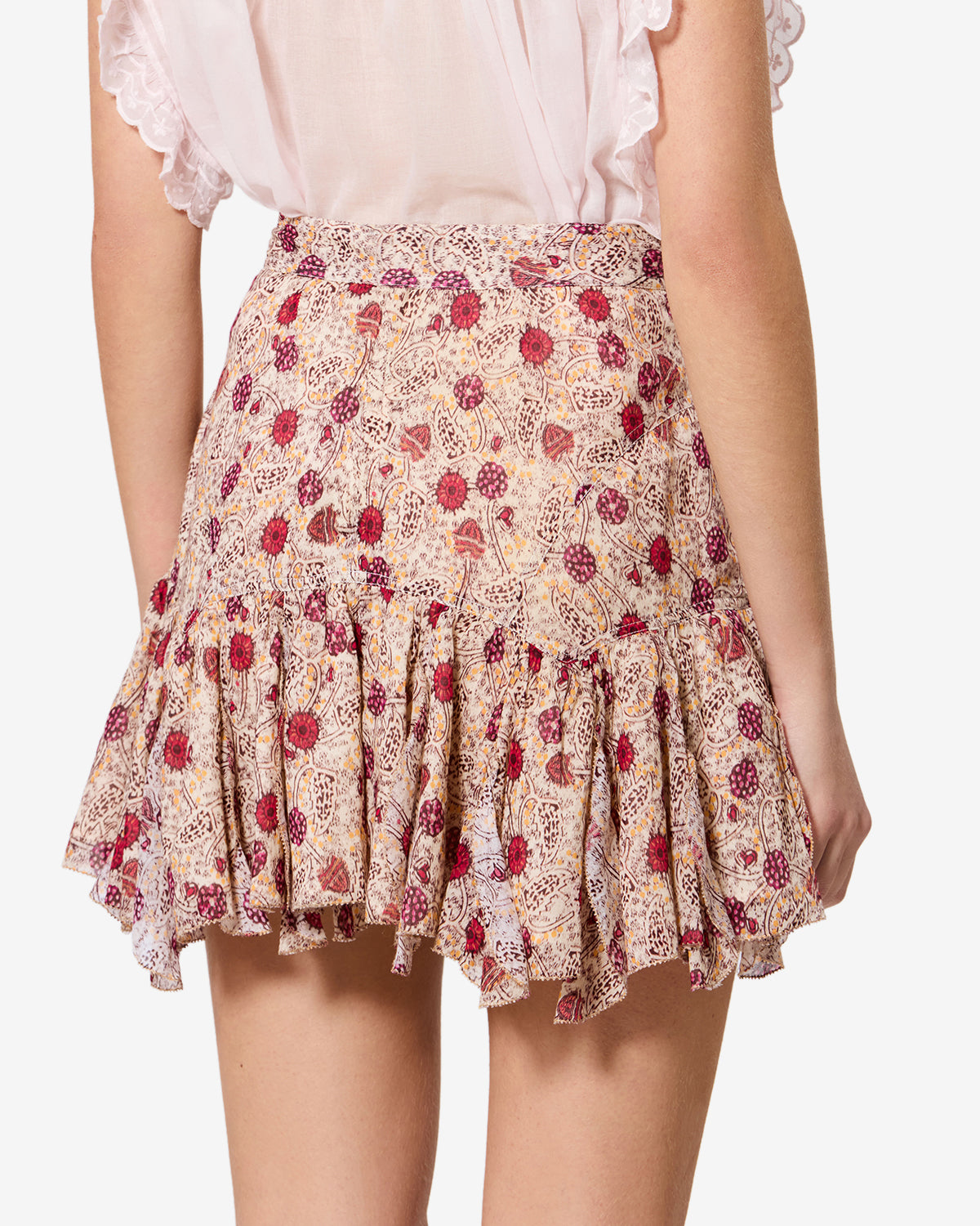 Isabel Marant Daneen Jupe Coton écru-framboise