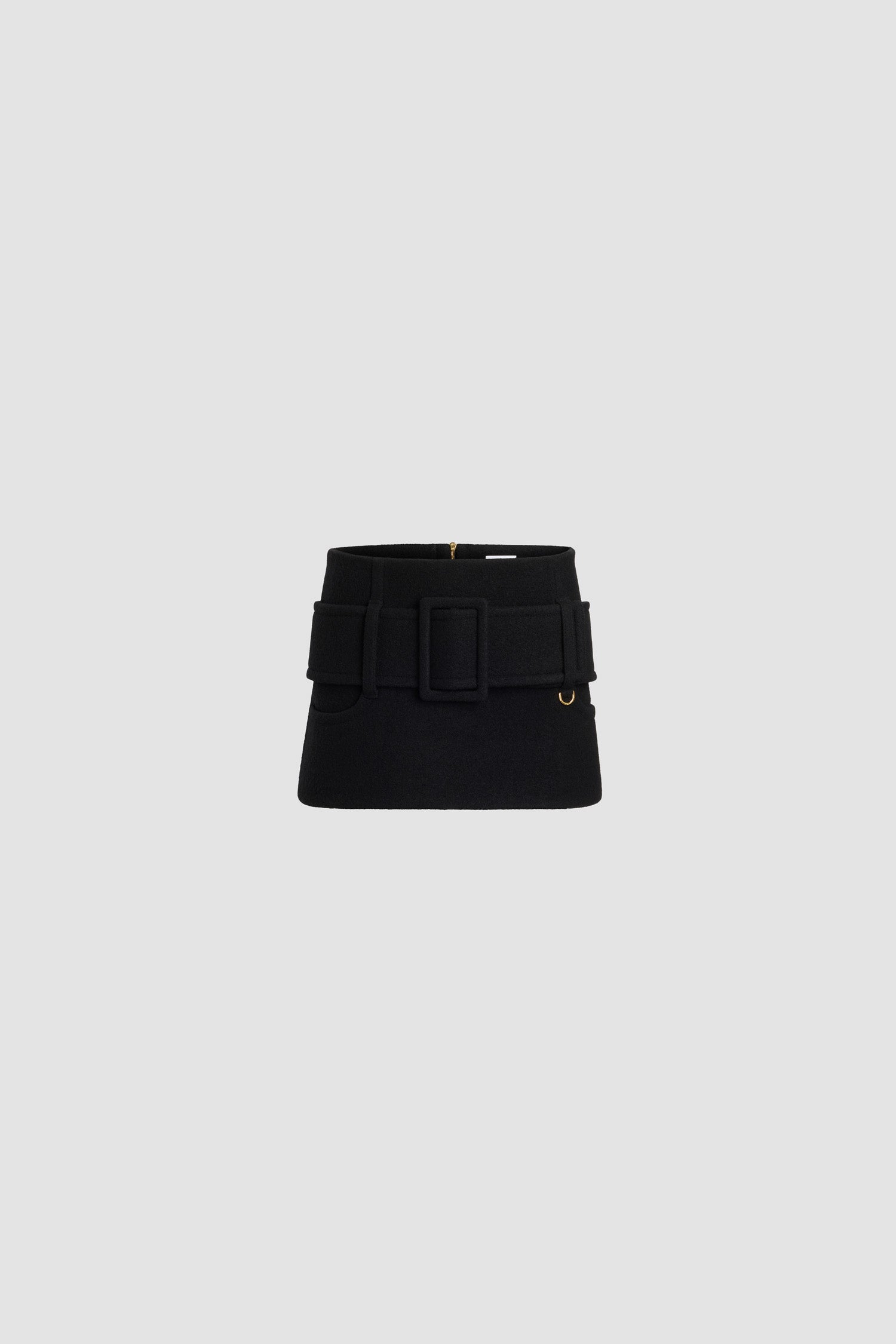 Patou SK099 mini jupe laine bouillie noire à ceinture