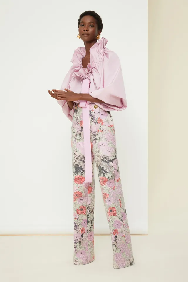 Patou TR009 pantalon droit jacquard coton Birds and Peonies