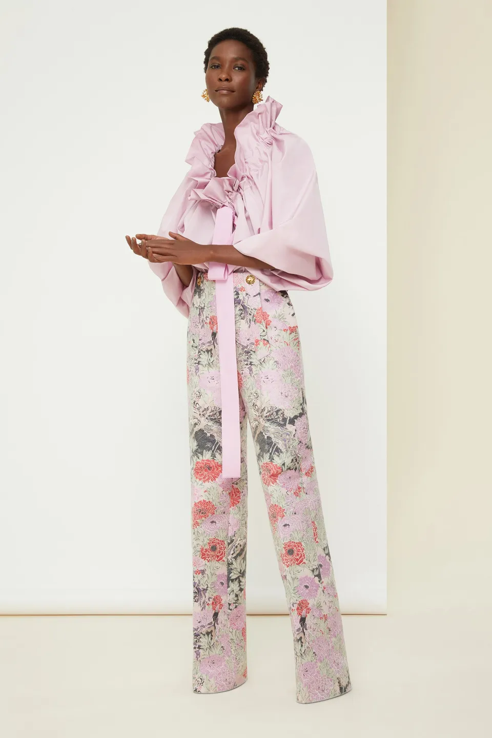 Patou TR009 pantalon droit jacquard coton Birds and Peonies