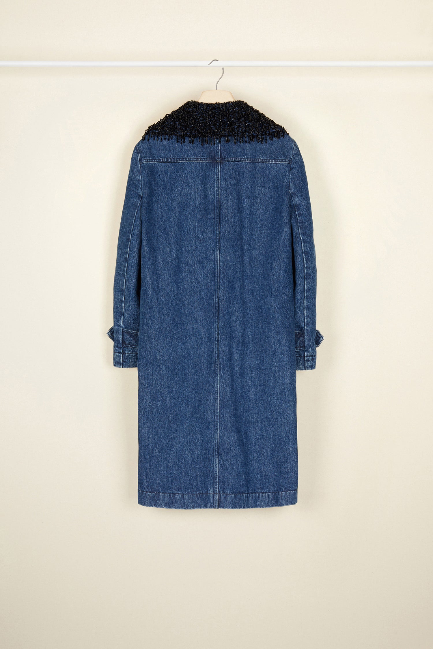 Patou CO004 manteau denim Indigo Blue Pearls perles