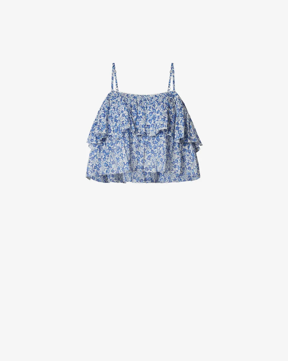 Isabel Marant Erisa top bleu floral coton volants