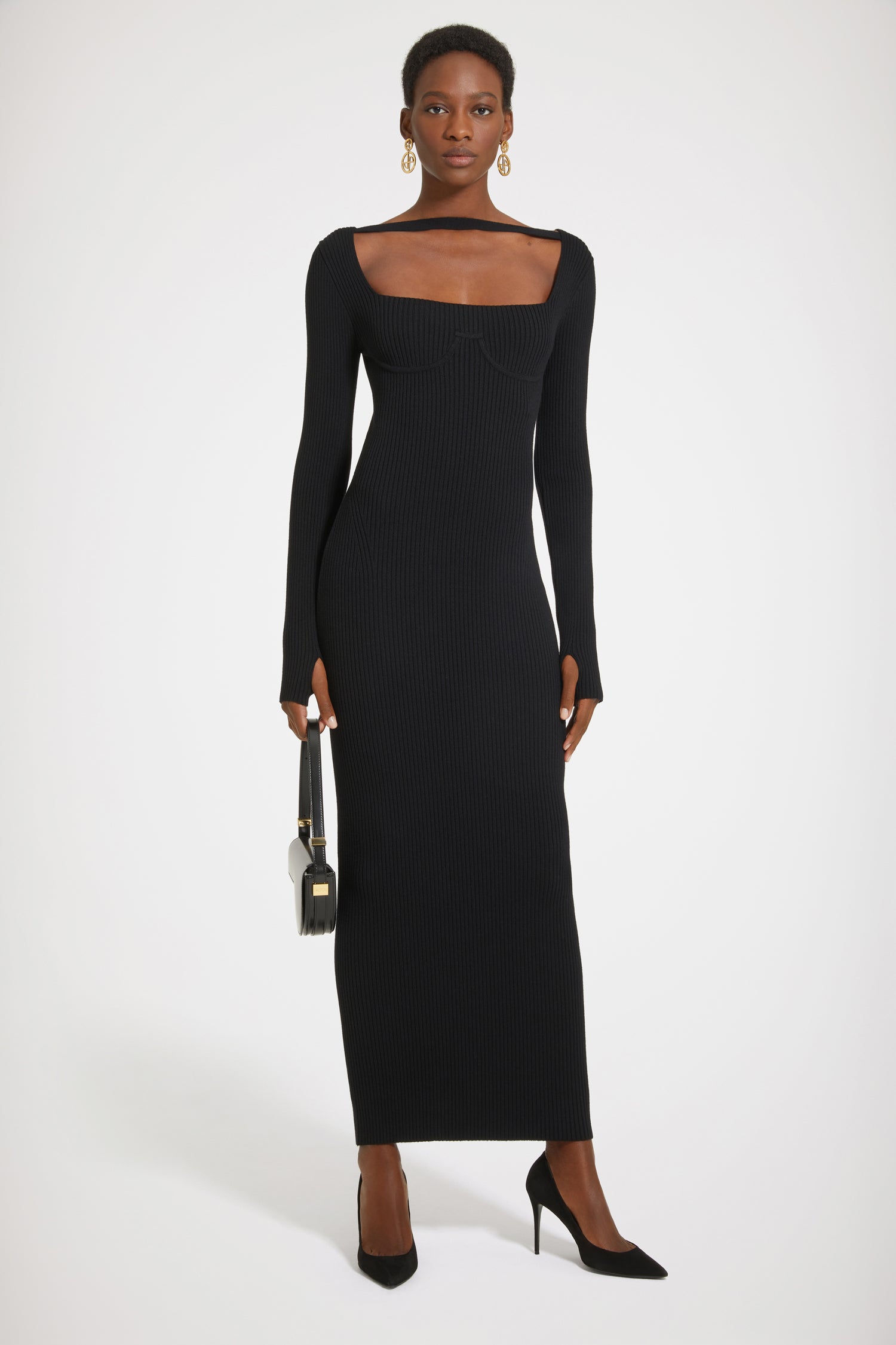 Patou KN142 robe longue maille laine noire