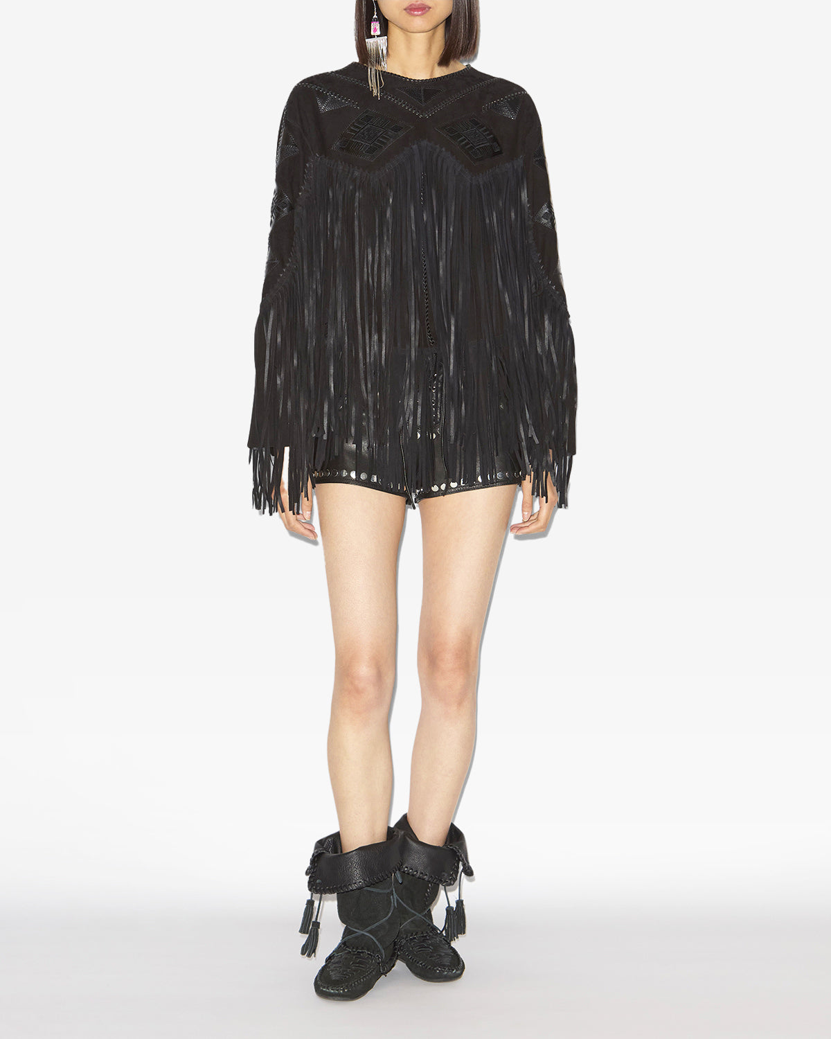 Isabel Marant Winki boots cuir noir tressé pompons