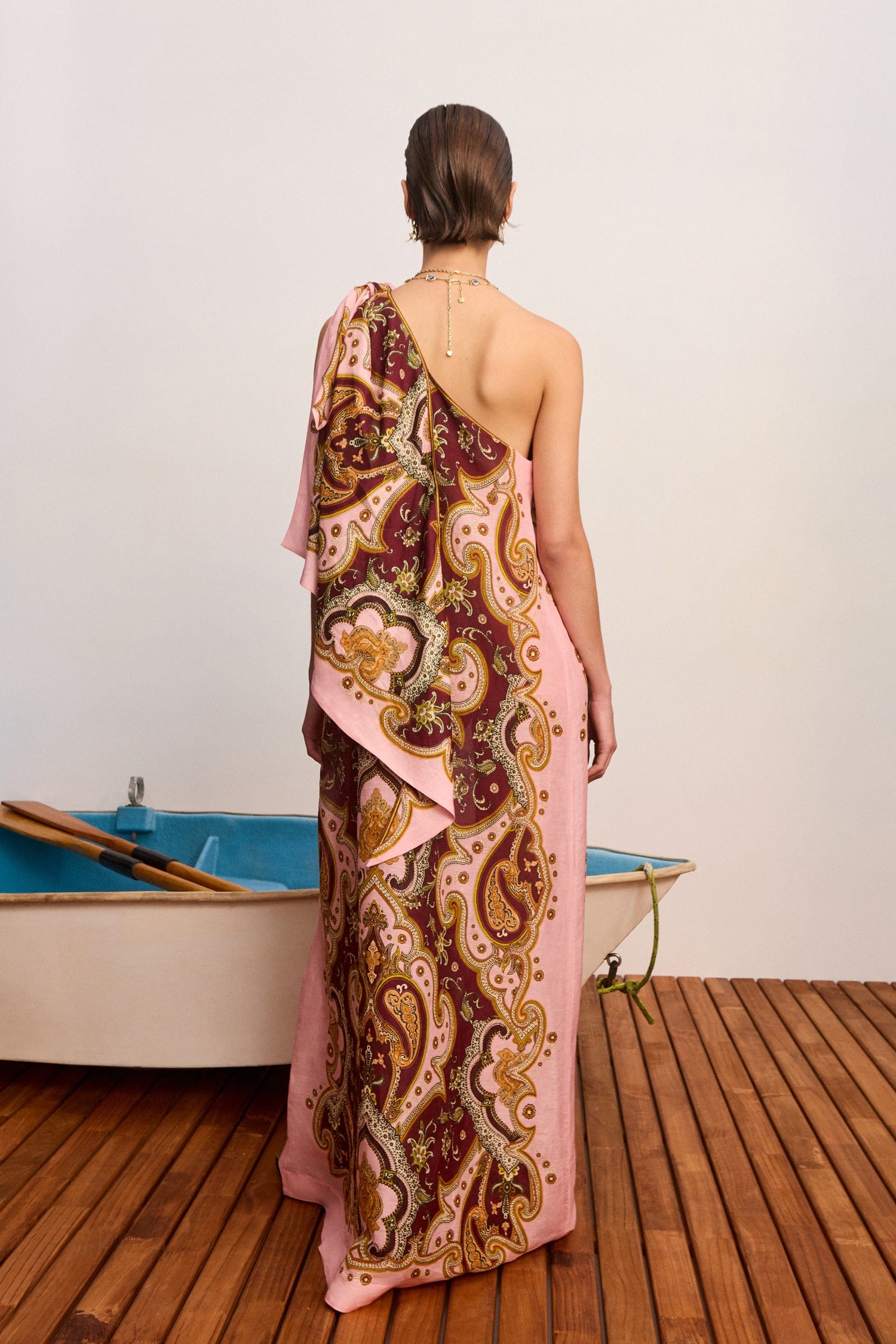 Alemäis Porter robe midi une épaule viscose lin