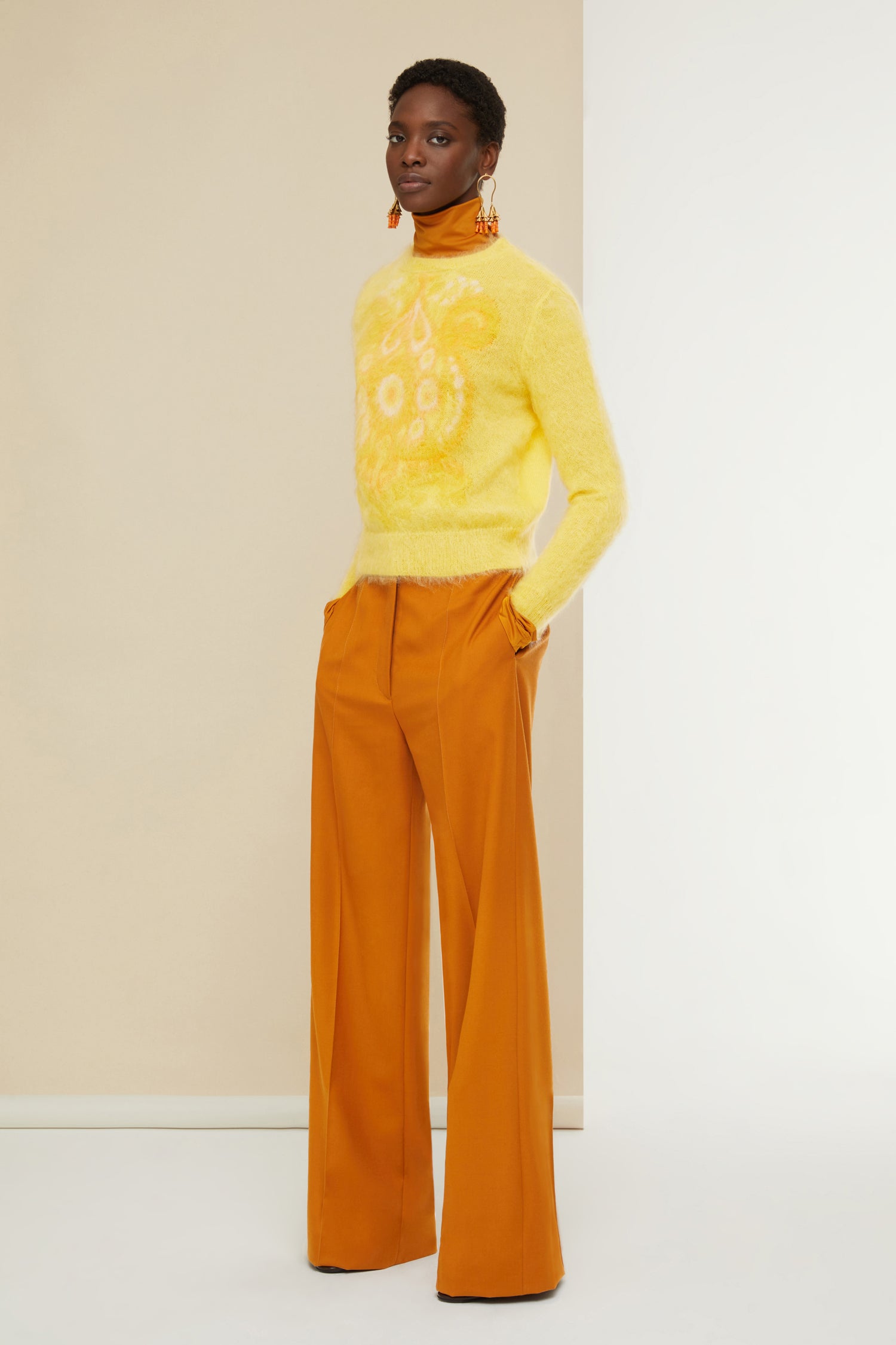 Patou A21KN0508039106H pull jacquard mohair safran