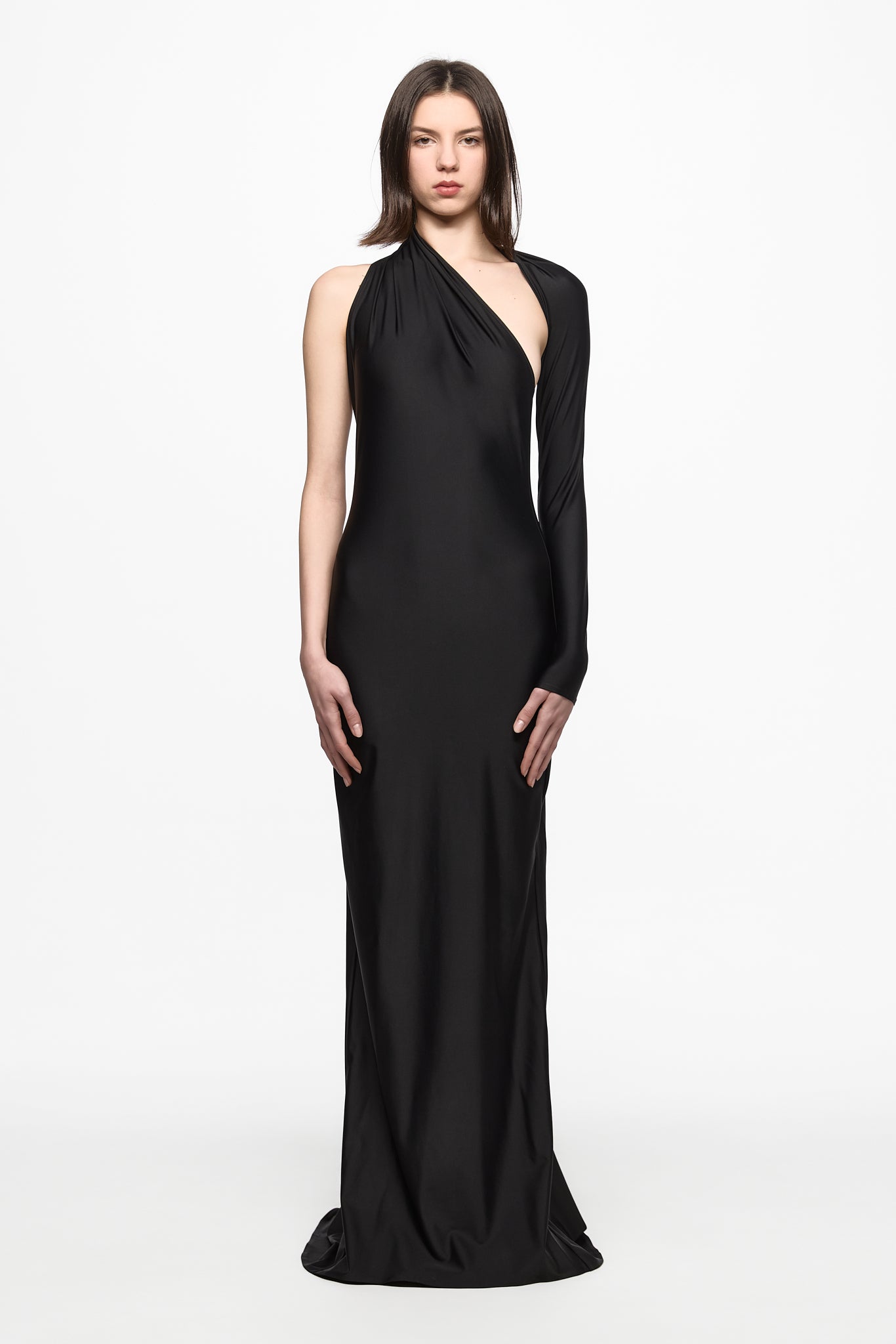 ATU Body Couture robe longue noire une épaule taille S stretch